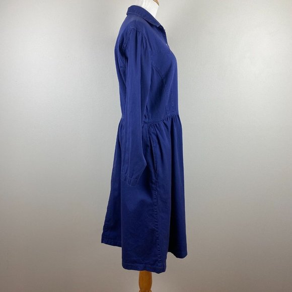 Gitano Dress Large Navy Blue Pearl Snap Denim Western Long Sleeve A-Line Vintage - Picture 4 of 10